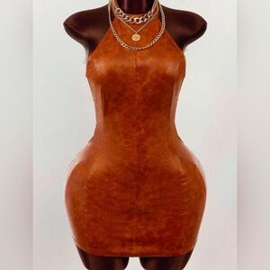 Elegant Brown Halter Dress
